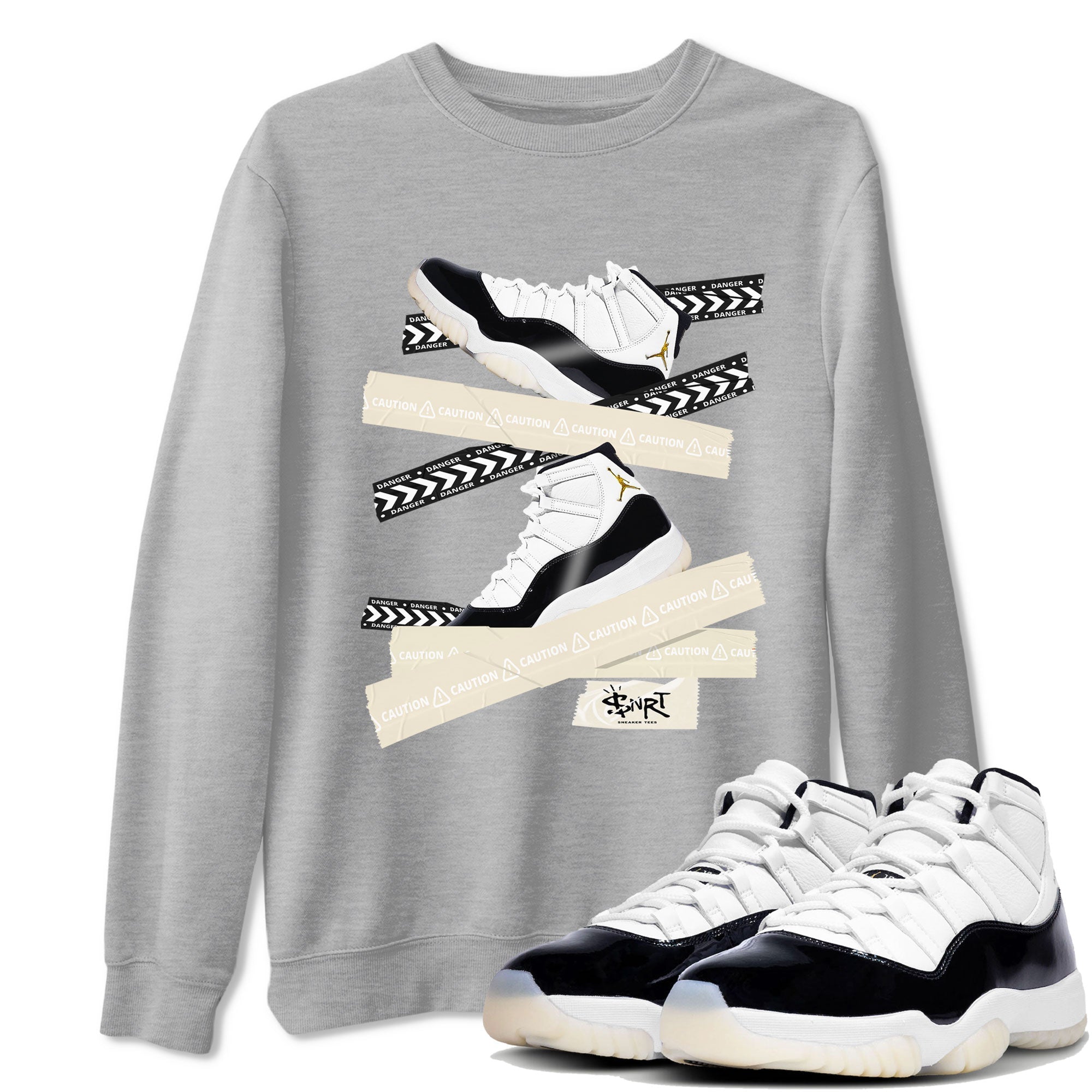 Air Jordan 11 Gratitude shirt to match jordans Caution Tape sneaker tees AJ11 Gratitude SNRT Sneaker Tees Casual Crew Neck T-Shirt Unisex Heather Grey 1 T-Shirt