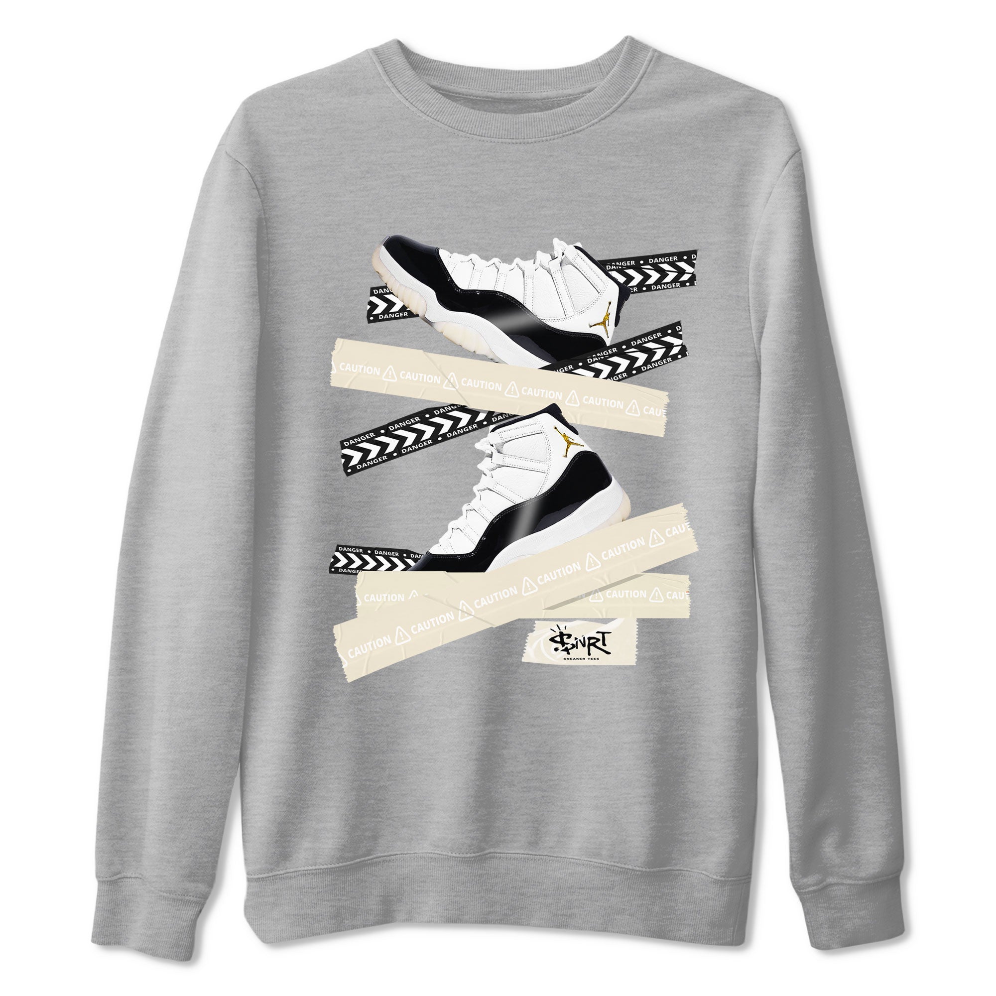 Air Jordan 11 Gratitude shirt to match jordans Caution Tape sneaker tees AJ11 Gratitude SNRT Sneaker Tees Casual Crew Neck T-Shirt Unisex Heather Grey 2 T-Shirt