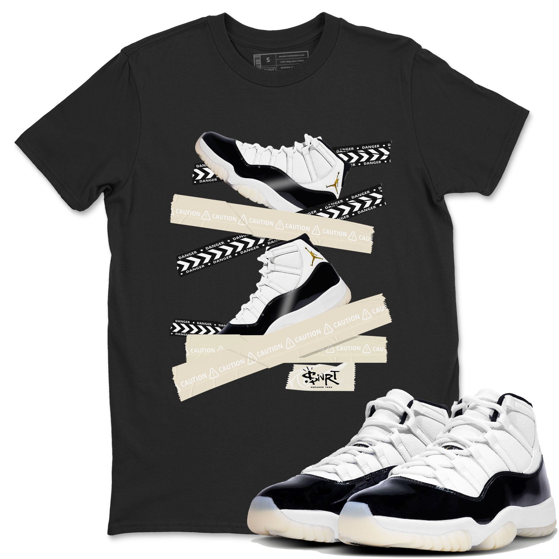 Air Jordan 11 Gratitude shirt to match jordans Caution Tape sneaker tees AJ11 Gratitude SNRT Sneaker Tees Casual Crew Neck T-Shirt Unisex Black 1 T-Shirt