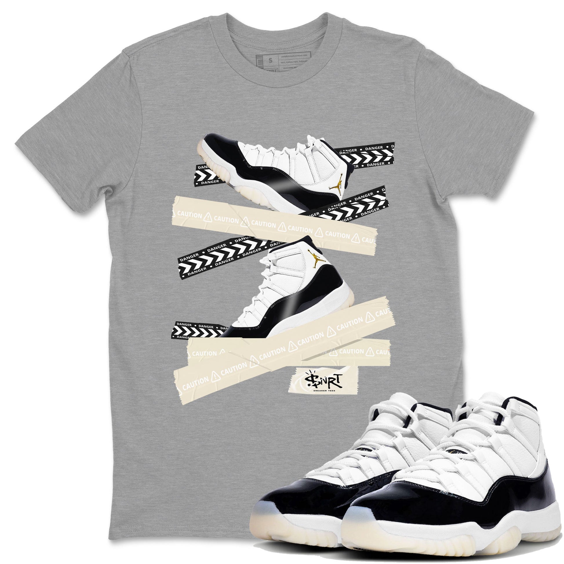 Air Jordan 11 Gratitude shirt to match jordans Caution Tape sneaker tees AJ11 Gratitude SNRT Sneaker Tees Casual Crew Neck T-Shirt Unisex Heather Grey 1 T-Shirt