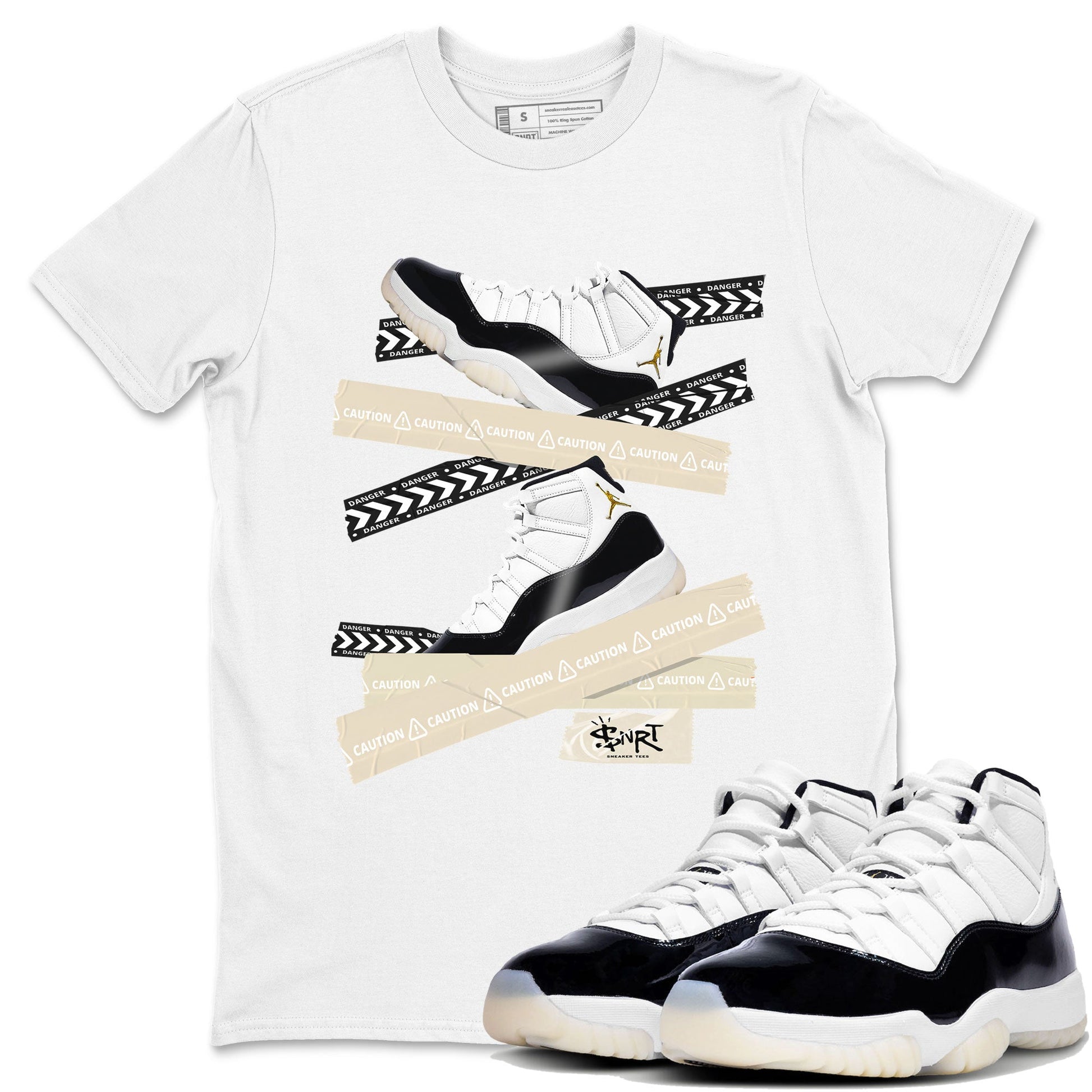 Air Jordan 11 Gratitude shirt to match jordans Caution Tape sneaker tees AJ11 Gratitude SNRT Sneaker Tees Casual Crew Neck T-Shirt Unisex White 1 T-Shirt