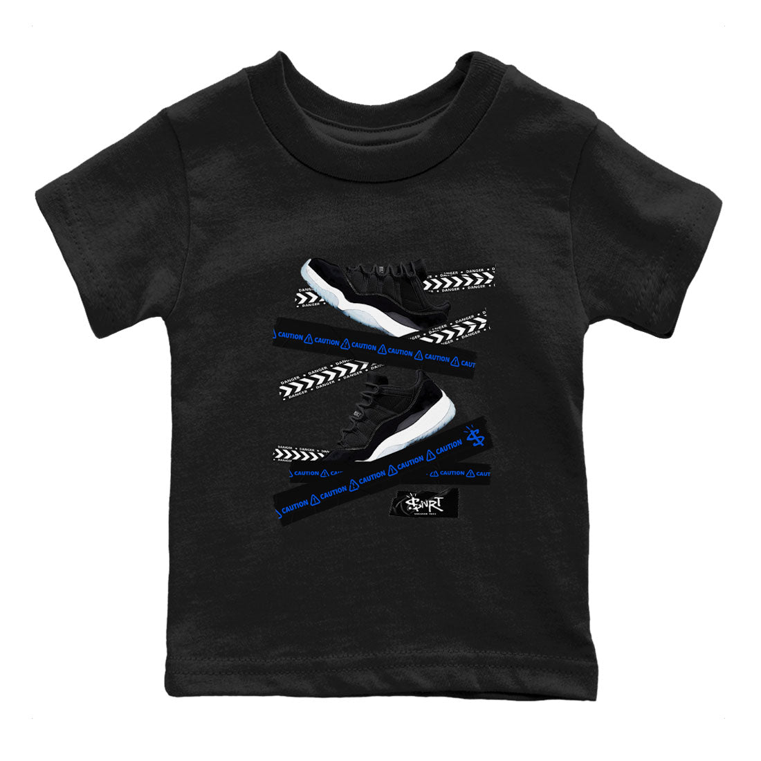 Air Jordan 11 Low Space shirt to match jordans Caution Tape sneaker tees Air Jordan 11 Black/Varsity Royal SNRT Sneaker Release Tees Streetwear baby toddler Black 2 cotton Shirt