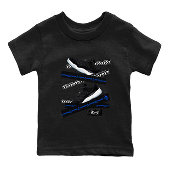 Air Jordan 11 Low Space shirt to match jordans Caution Tape sneaker tees Air Jordan 11 Black/Varsity Royal SNRT Sneaker Release Tees Streetwear baby toddler Black 2 cotton Shirt