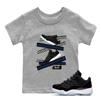 Air Jordan 11 Low Space shirt to match jordans Caution Tape sneaker tees Air Jordan 11 Black/Varsity Royal SNRT Sneaker Release Tees Streetwear baby toddler Heather Grey 1 cotton Shirt