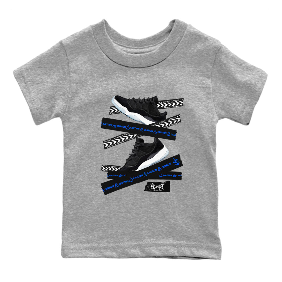 Air Jordan 11 Low Space shirt to match jordans Caution Tape sneaker tees Air Jordan 11 Black/Varsity Royal SNRT Sneaker Release Tees Streetwear baby toddler Heather Grey 2 cotton Shirt