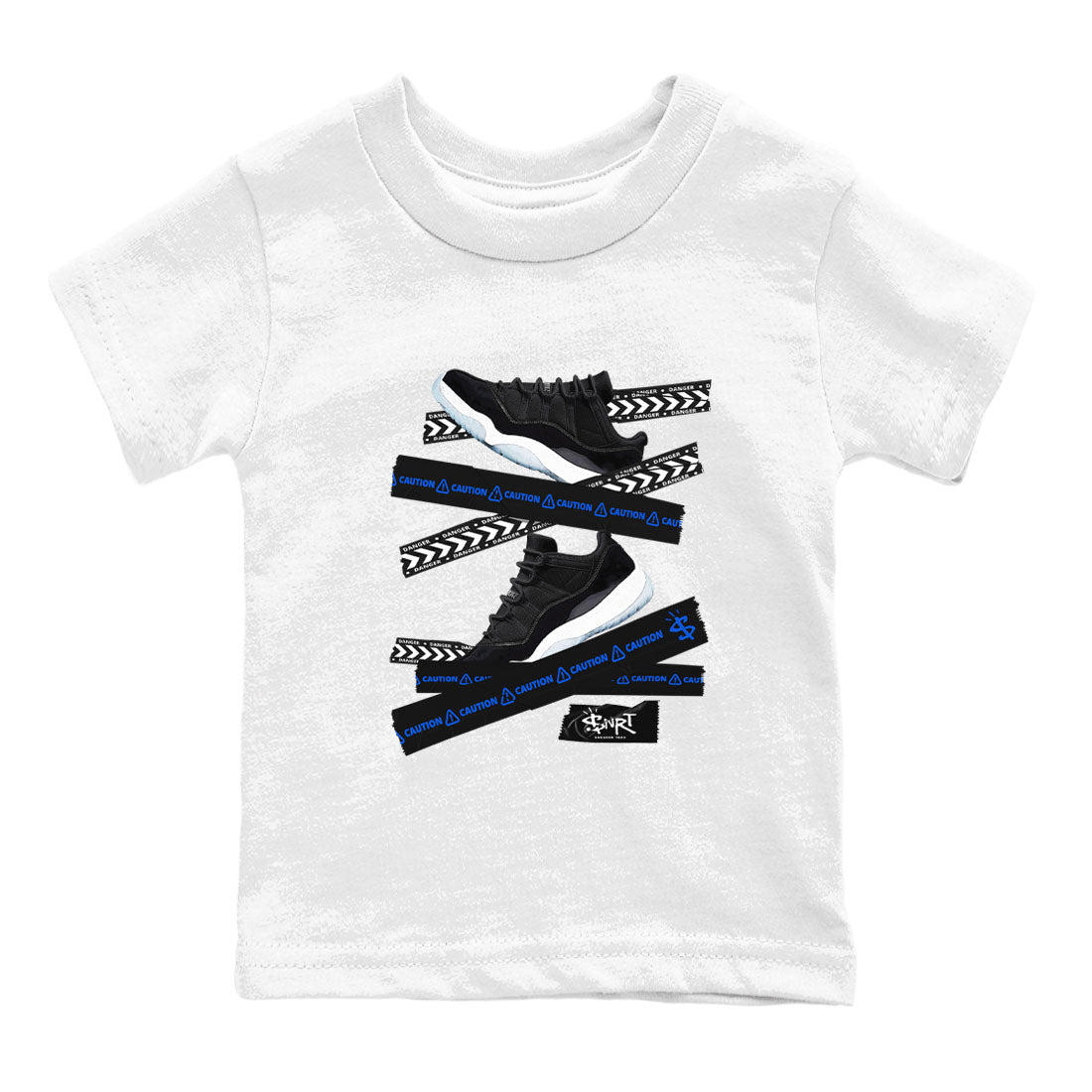 Air Jordan 11 Low Space shirt to match jordans Caution Tape sneaker tees Air Jordan 11 Black/Varsity Royal SNRT Sneaker Release Tees Streetwear baby toddler White 2 cotton Shirt