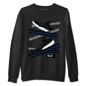Air Jordan 11 Low Space shirt to match jordans Caution Tape sneaker tees Air Jordan 11 Black/Varsity Royal SNRT Sneaker Release Tees Streetwear unisex cotton Black 2 crew neck shirt