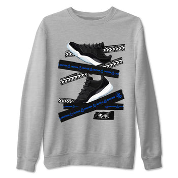 Air Jordan 11 Low Space shirt to match jordans Caution Tape sneaker tees Air Jordan 11 Black/Varsity Royal SNRT Sneaker Release Tees Streetwear unisex cotton Heather Grey 2 crew neck shirt