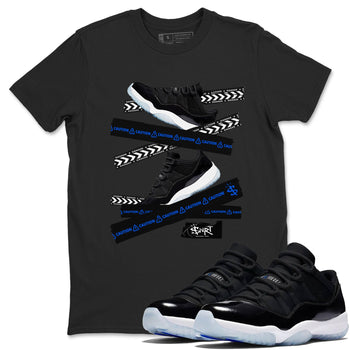 Air Jordan 11 Low Space shirt to match jordans Caution Tape sneaker tees Air Jordan 11 Black/Varsity Royal SNRT Sneaker Release Tees Streetwear unisex cotton Black 1 crew neck shirt