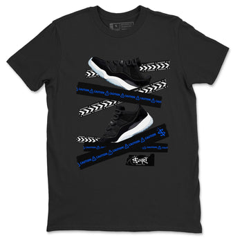 Air Jordan 11 Low Space shirt to match jordans Caution Tape sneaker tees Air Jordan 11 Black/Varsity Royal SNRT Sneaker Release Tees Streetwear unisex cotton Black 2 crew neck shirt