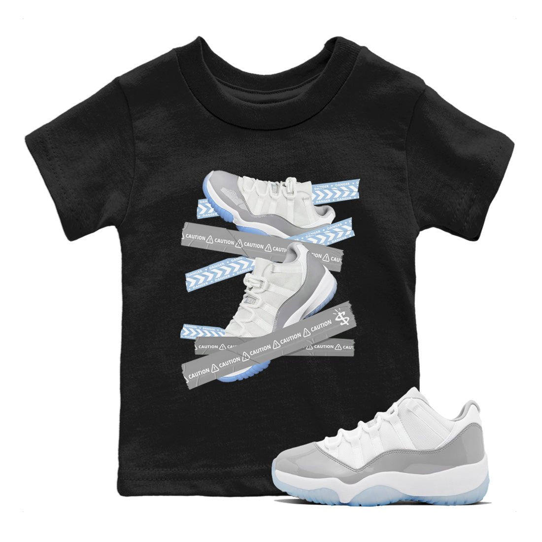 Air Jordan 11 White Cement Sneaker Match Tees Caution Tape Sneaker Tees Air Jordan 11 Cement Grey Sneaker Release Tees Kids Shirts Black 1