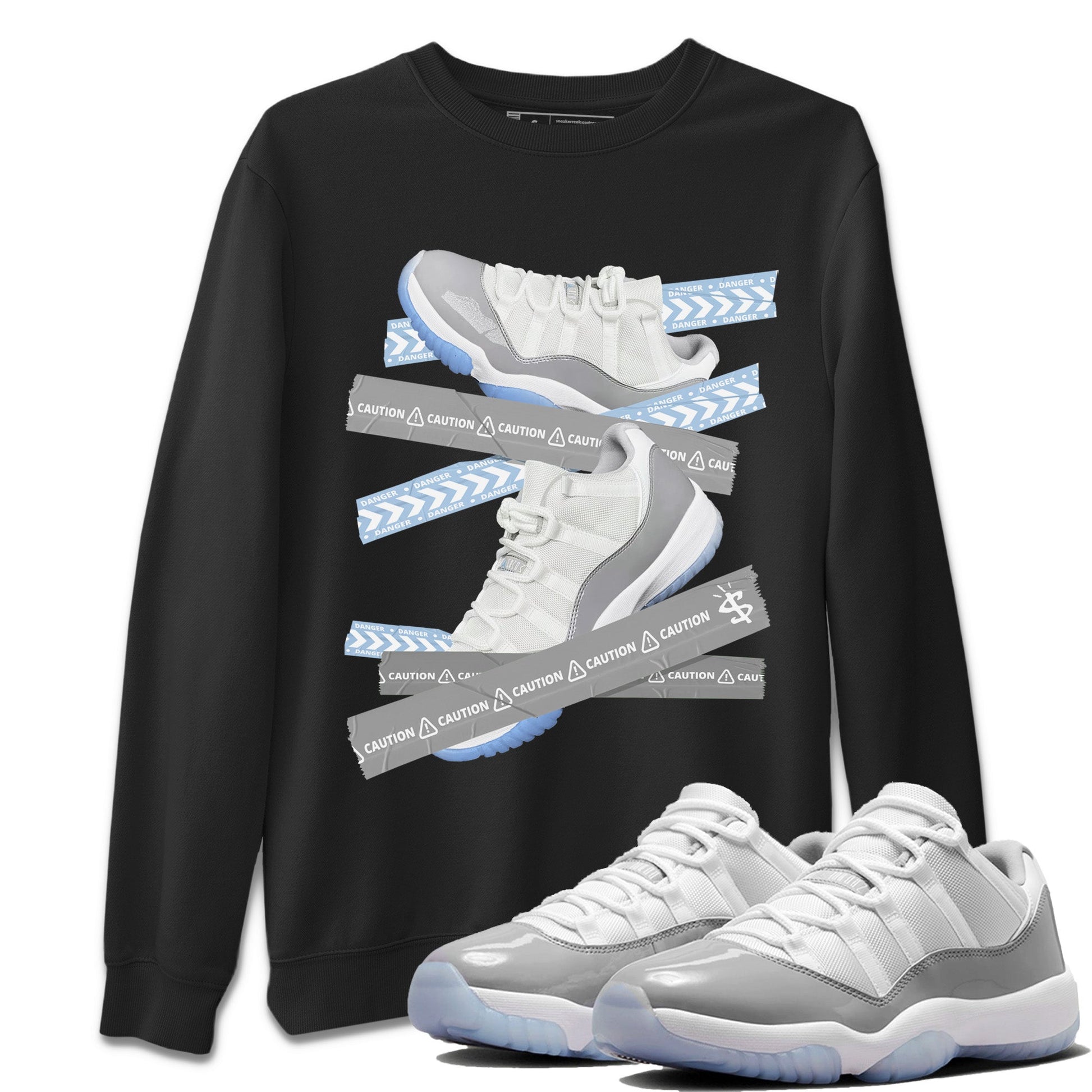 Air Jordan 11 White Cement Sneaker Match Tees Caution Tape Sneaker Tees Air Jordan 11 Cement Grey Sneaker Release Tees Unisex Shirts Black 1