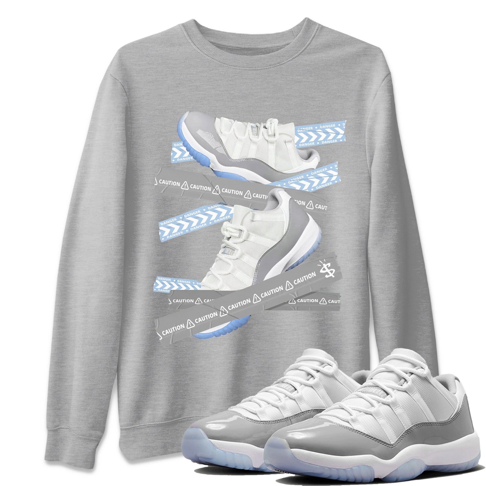 Air Jordan 11 White Cement Sneaker Match Tees Caution Tape Sneaker Tees Air Jordan 11 Cement Grey Sneaker Release Tees Unisex Shirts Heather Grey 1