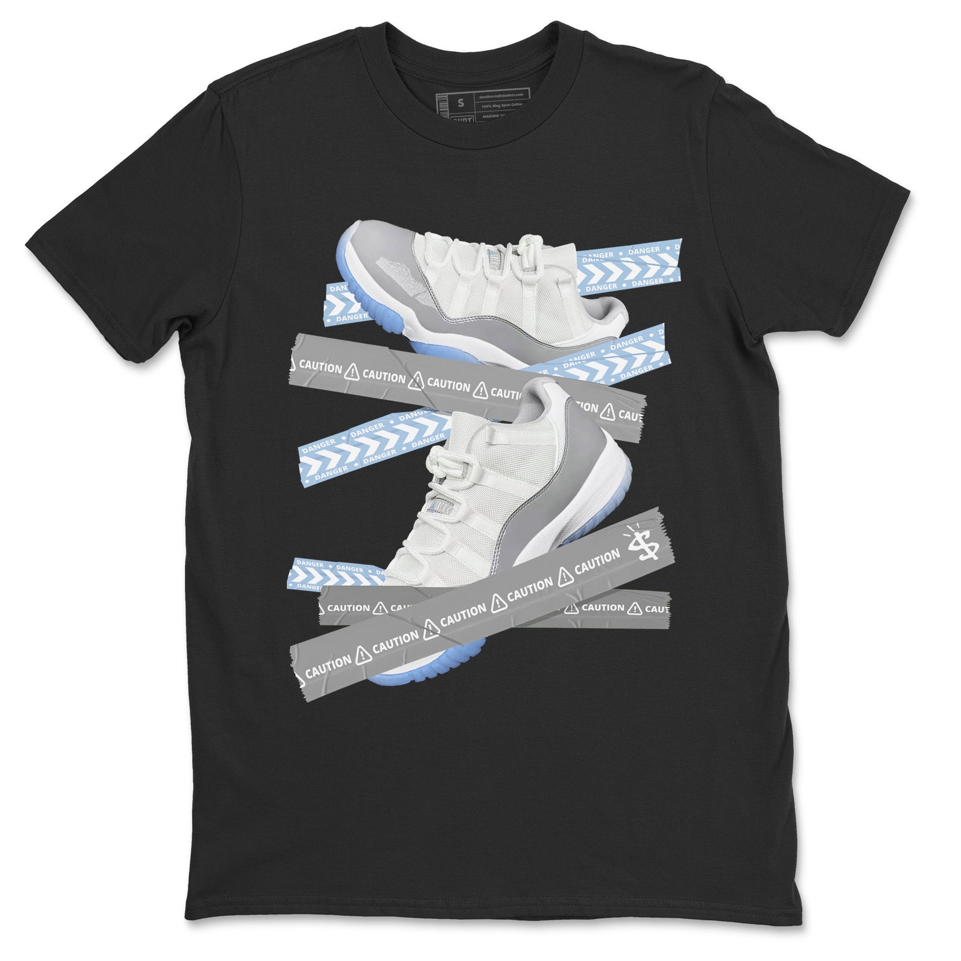 Air Jordan 11 White Cement Sneaker Match Tees Caution Tape Sneaker Tees Air Jordan 11 Cement Grey Sneaker Release Tees Unisex Shirts Black 2