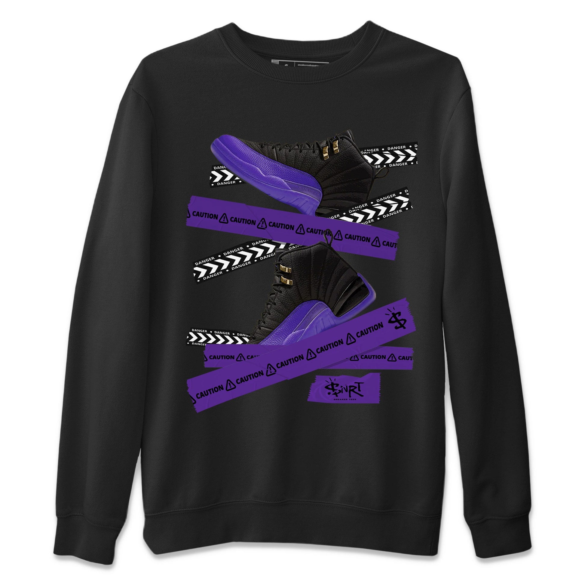 AJ12 Field Purple Sneaker Match Tees Caution Tape Sneaker Tees Air Jordan 12 Field Purple SNRT Sneaker Release Tees Unisex Shirts Black 2