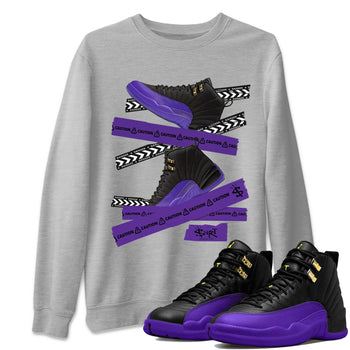 AJ12 Field Purple Sneaker Match Tees Caution Tape Sneaker Tees Air Jordan 12 Field Purple SNRT Sneaker Release Tees Unisex Shirts Heather Grey 1