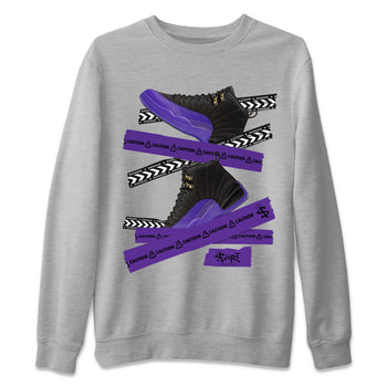 AJ12 Field Purple Sneaker Match Tees Caution Tape Sneaker Tees Air Jordan 12 Field Purple SNRT Sneaker Release Tees Unisex Shirts Heather Grey 2