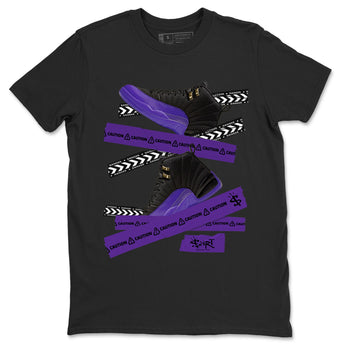 AJ12 Field Purple Sneaker Match Tees Caution Tape Sneaker Tees Air Jordan 12 Field Purple SNRT Sneaker Release Tees Unisex Shirts Black 2