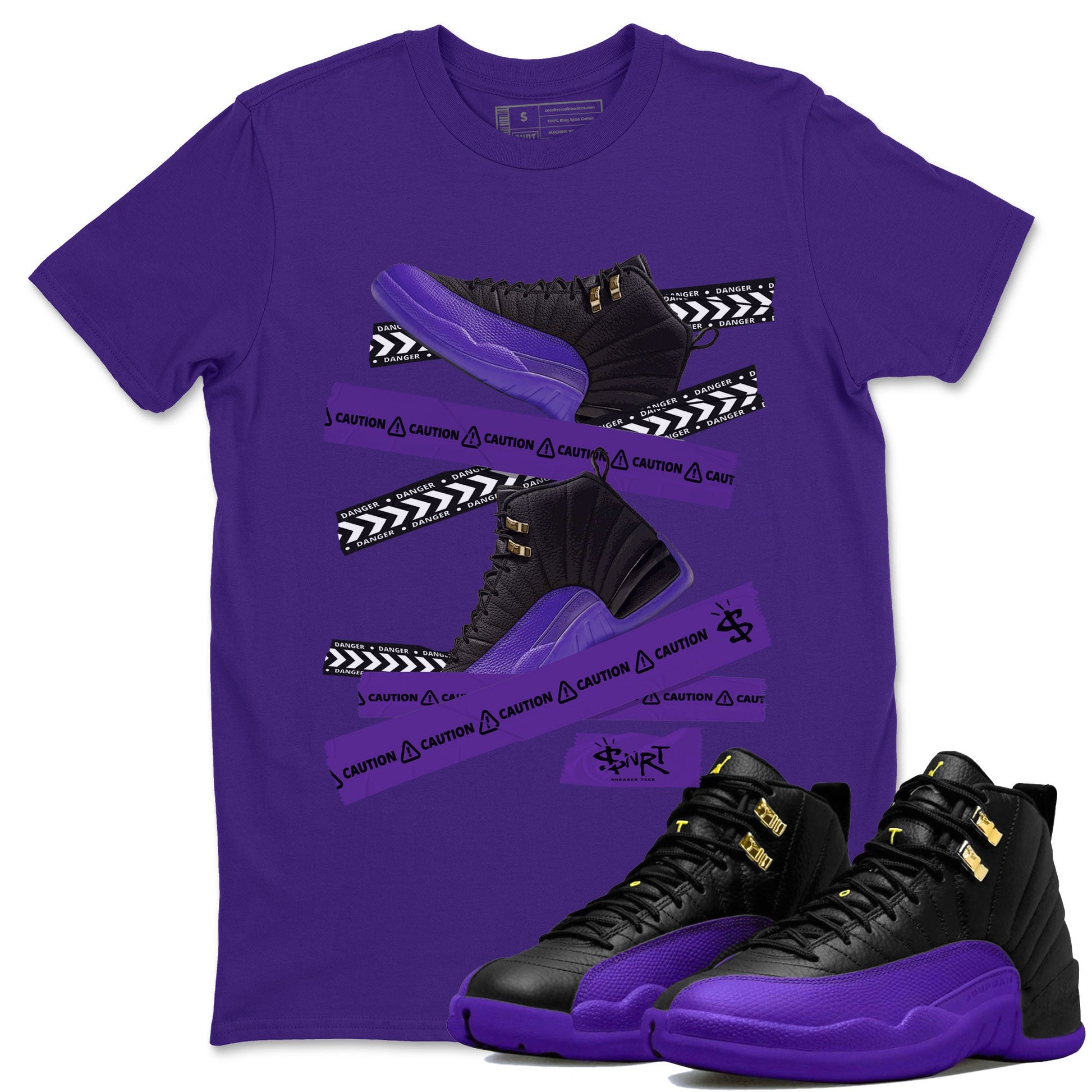 AJ12 Field Purple Sneaker Match Tees Caution Tape Sneaker Tees Air Jordan 12 Field Purple SNRT Sneaker Release Tees Unisex Shirts Purple 1