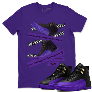 AJ12 Field Purple Sneaker Match Tees Caution Tape Sneaker Tees Air Jordan 12 Field Purple SNRT Sneaker Release Tees Unisex Shirts Purple 1