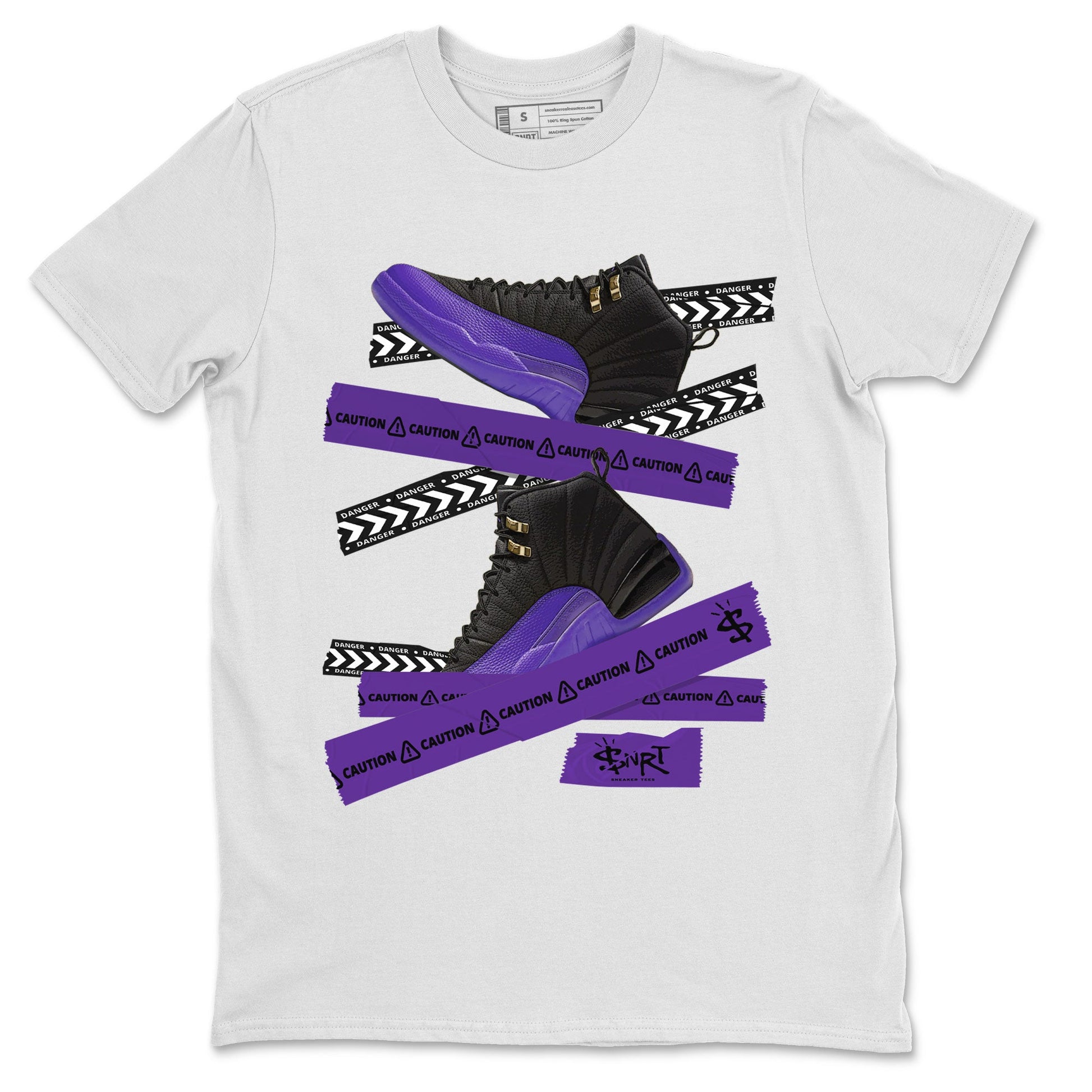 AJ12 Field Purple Sneaker Match Tees Caution Tape Sneaker Tees Air Jordan 12 Field Purple SNRT Sneaker Release Tees Unisex Shirts White 2