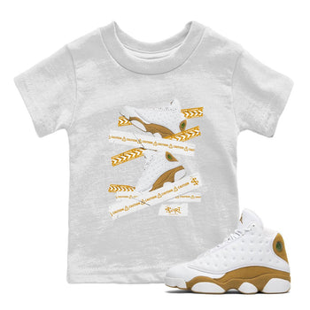 Air Jordan 13 Wheat shirt to match jordans Caution Tape sneaker tees 13 Wheat SNRT Sneaker Release Tees Baby Toddler White 1 T-Shirt