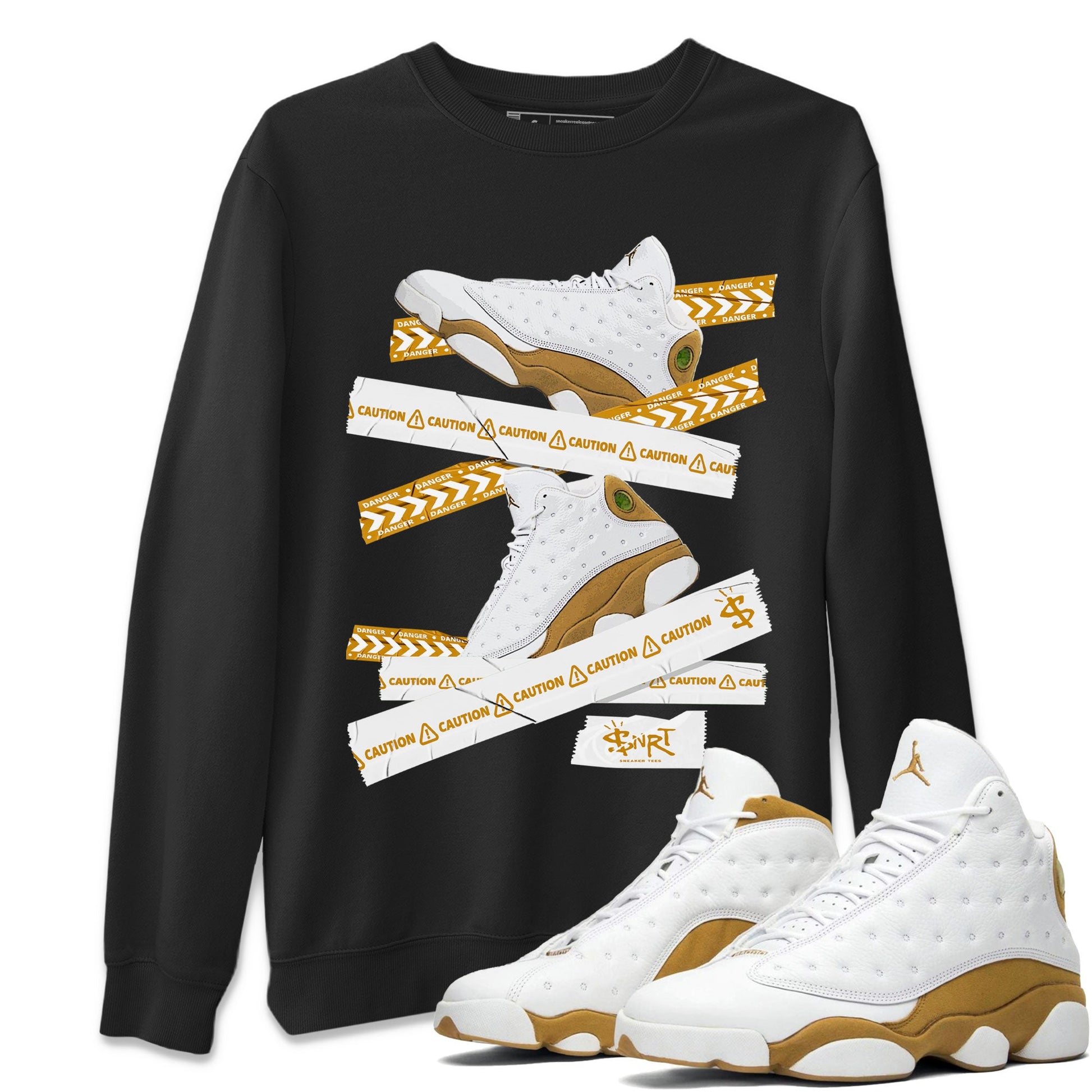 Air Jordan 13 Wheat shirt to match jordans Caution Tape sneaker tees 13 Wheat SNRT Sneaker Release Tees Unisex Black 1 T-Shirt