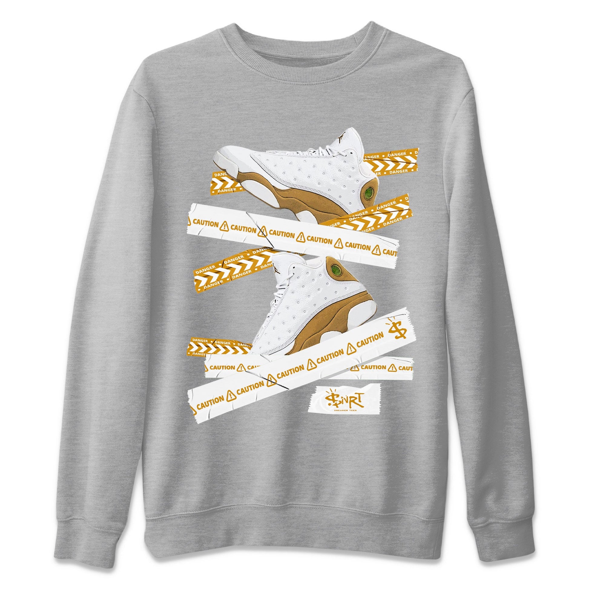 Air Jordan 13 Wheat shirt to match jordans Caution Tape sneaker tees 13 Wheat SNRT Sneaker Release Tees Unisex Heather Grey 2 T-Shirt