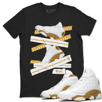 Air Jordan 13 Wheat shirt to match jordans Caution Tape sneaker tees 13 Wheat SNRT Sneaker Release Tees Unisex Black 1 T-Shirt