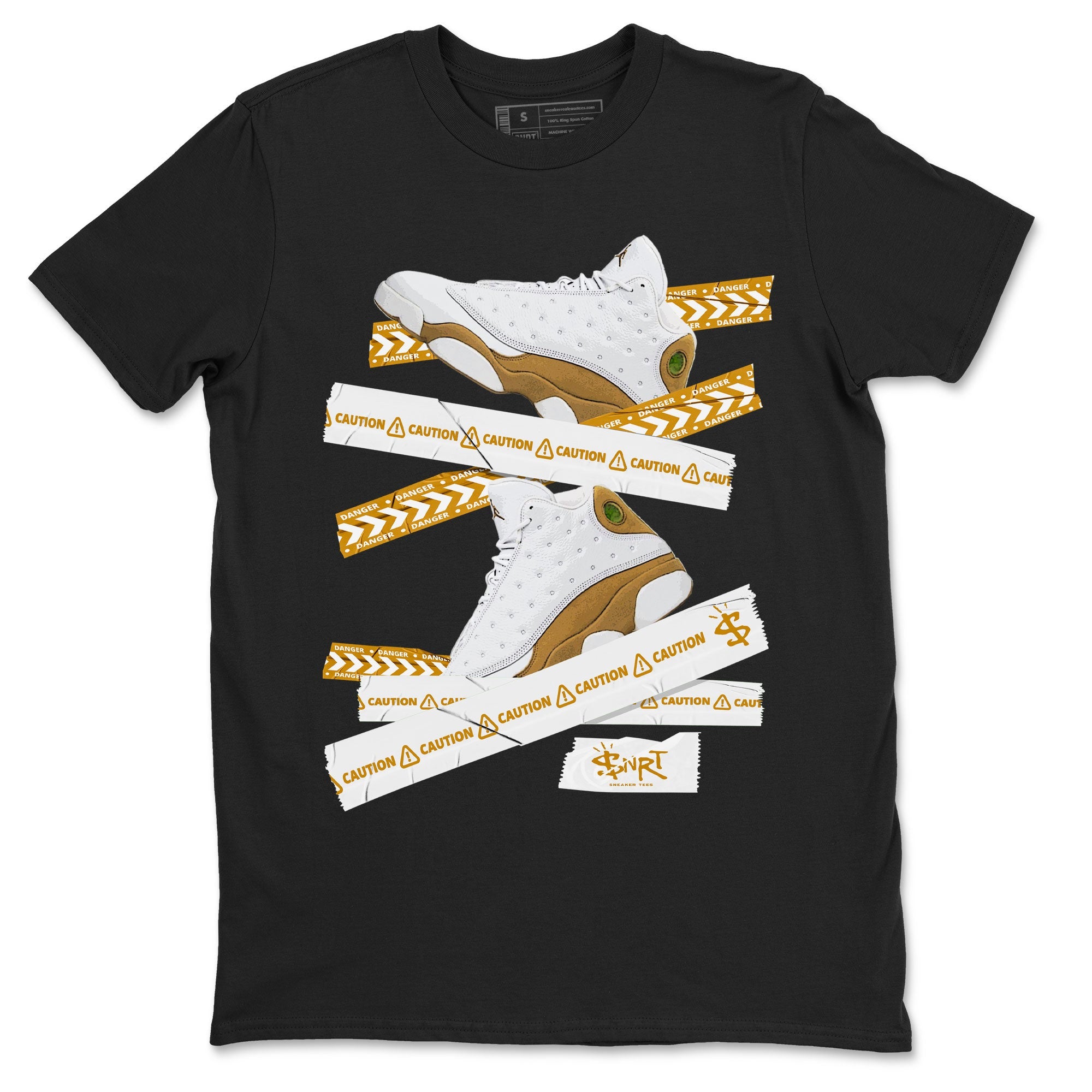 Air Jordan 13 Wheat shirt to match jordans Caution Tape sneaker tees 13 Wheat SNRT Sneaker Release Tees Unisex Black 2 T-Shirt