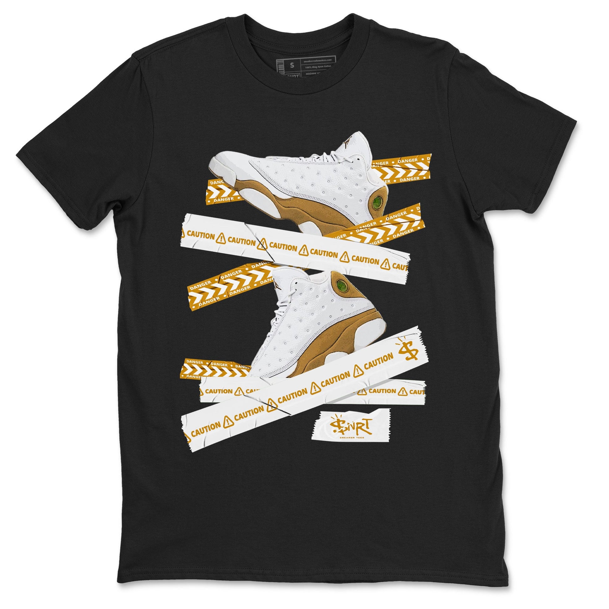 Air Jordan 13 Wheat shirt to match jordans Caution Tape sneaker tees 13 Wheat SNRT Sneaker Release Tees Unisex Black 2 T-Shirt
