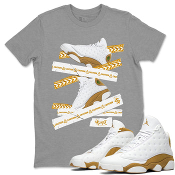 Air Jordan 13 Wheat shirt to match jordans Caution Tape sneaker tees 13 Wheat SNRT Sneaker Release Tees Unisex Heather Grey 1 T-Shirt