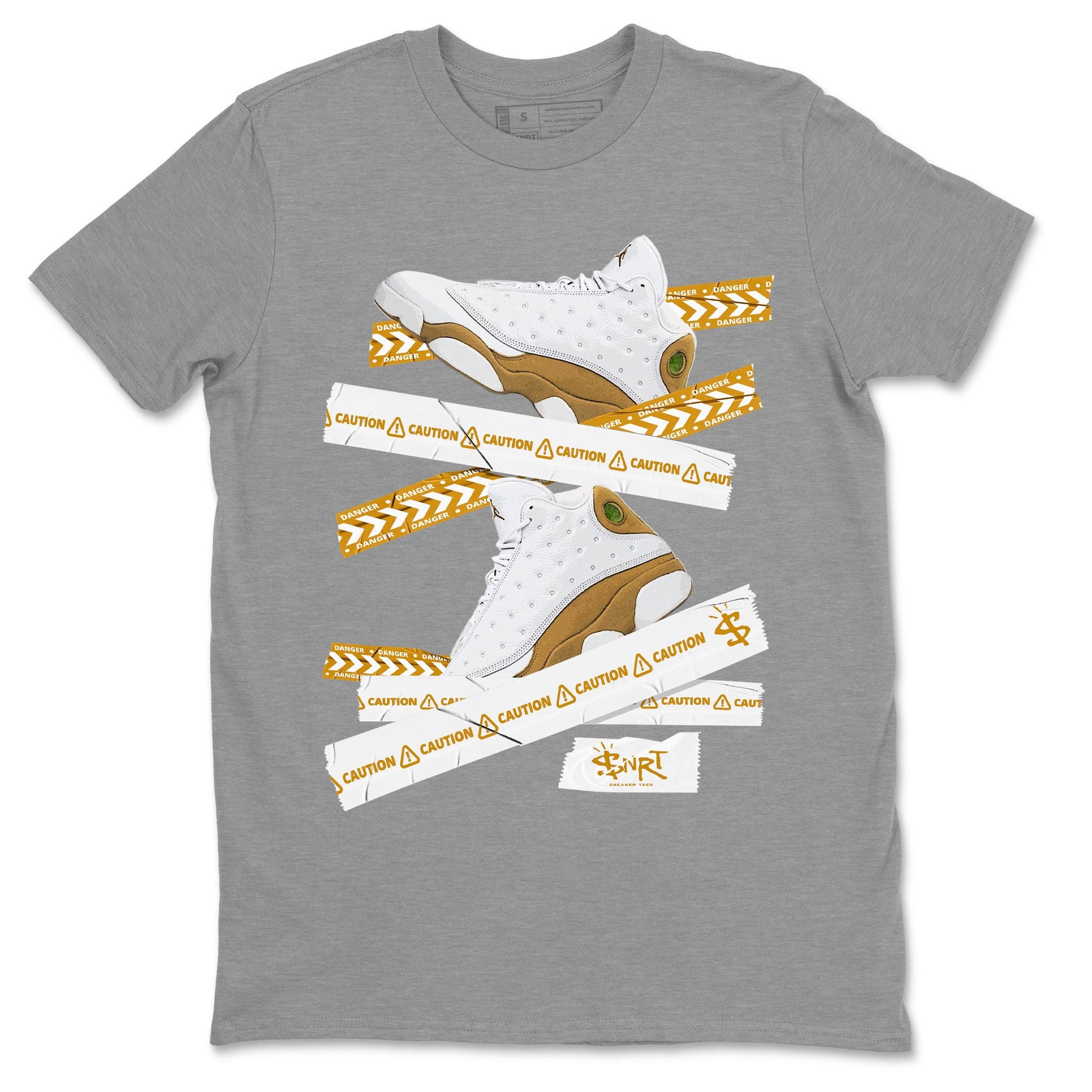 Air Jordan 13 Wheat shirt to match jordans Caution Tape sneaker tees 13 Wheat SNRT Sneaker Release Tees Unisex Heather Grey 2 T-Shirt