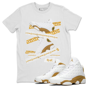 Air Jordan 13 Wheat shirt to match jordans Caution Tape sneaker tees 13 Wheat SNRT Sneaker Release Tees Unisex White 1 T-Shirt