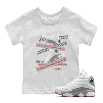 Air Jordan 13 Wolf Grey Sneaker Match Tees Caution Tape Sneaker Tees 13s Wolf Grey Sneaker Release Tees Kids Shirts White 1