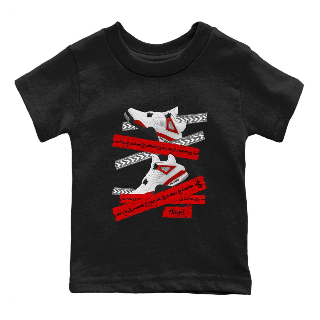 Jordan 4 Red Cement Tees Outfits Caution Tape Sneaker Tees Air Jordan 4 Red Cement Sneaker Release Tees Kids Shirts Black 2