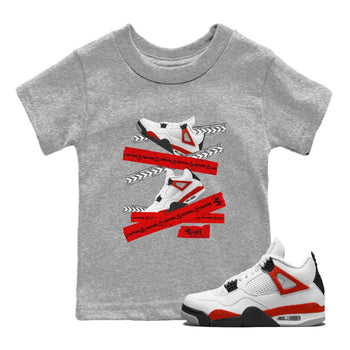 Jordan 4 Red Cement Tees Outfits Caution Tape Sneaker Tees Air Jordan 4 Red Cement Sneaker Release Tees Kids Shirts Heather Grey 1