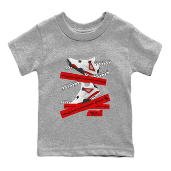 Jordan 4 Red Cement Tees Outfits Caution Tape Sneaker Tees Air Jordan 4 Red Cement Sneaker Release Tees Kids Shirts Heather Grey 2