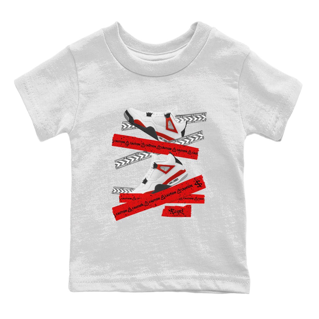 Jordan 4 Red Cement Tees Outfits Caution Tape Sneaker Tees Air Jordan 4 Red Cement Sneaker Release Tees Kids Shirts White 2