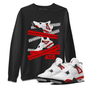 Jordan 4 Red Cement Tees Outfits Caution Tape Sneaker Tees Air Jordan 4 Red Cement Sneaker Release Tees Unisex Shirts Black 1