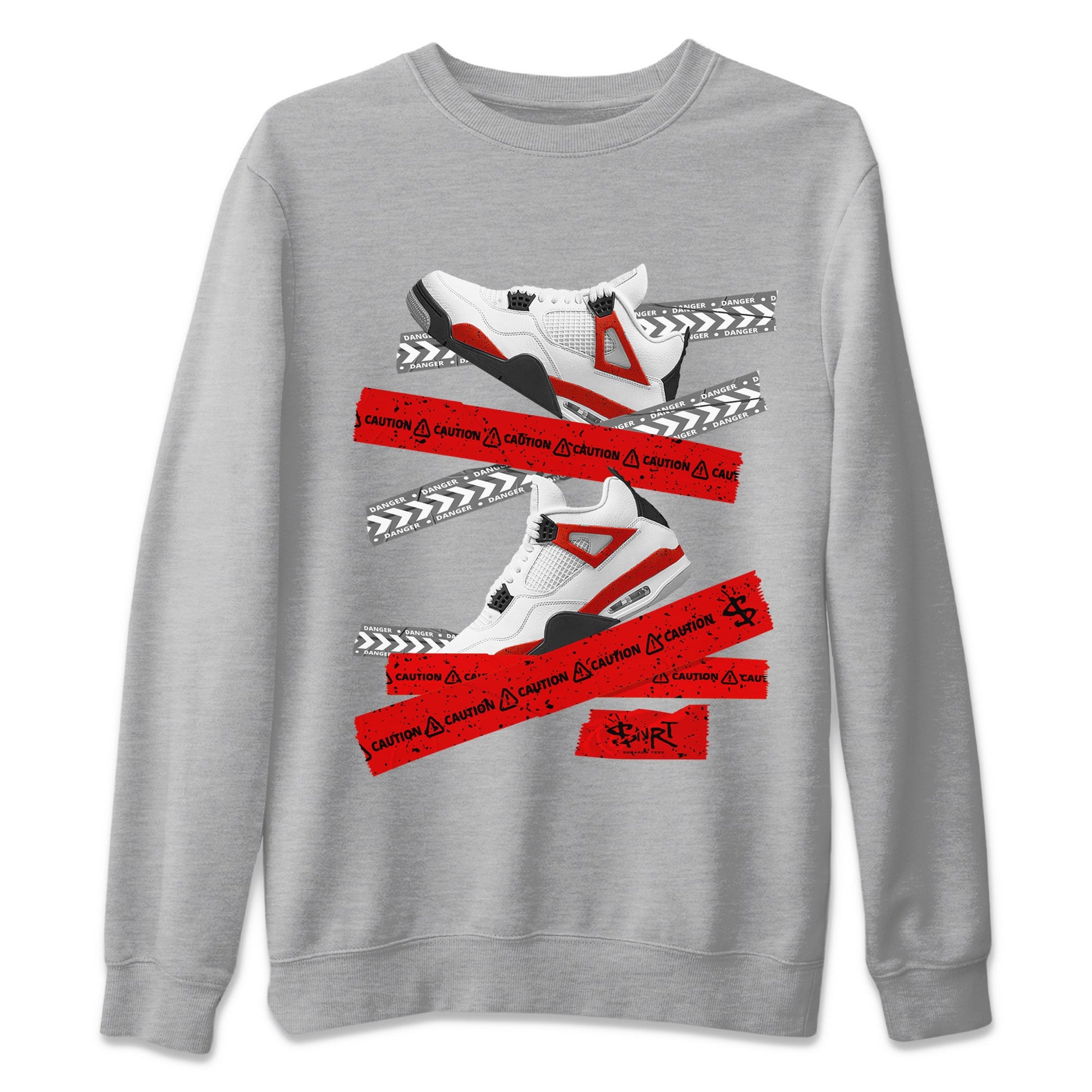 Jordan 4 Red Cement Tees Outfits Caution Tape Sneaker Tees Air Jordan 4 Red Cement Sneaker Release Tees Unisex Shirts Heather Grey 2