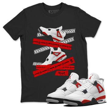 Jordan 4 Red Cement Tees Outfits Caution Tape Sneaker Tees Air Jordan 4 Red Cement Sneaker Release Tees Unisex Shirts Black 1