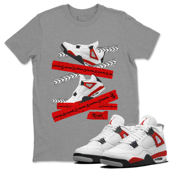 Jordan 4 Red Cement Tees Outfits Caution Tape Sneaker Tees Air Jordan 4 Red Cement Sneaker Release Tees Unisex Shirts Heather Grey 1