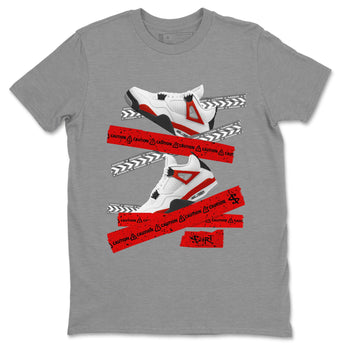 Jordan 4 Red Cement Tees Outfits Caution Tape Sneaker Tees Air Jordan 4 Red Cement Sneaker Release Tees Unisex Shirts Heather Grey 2