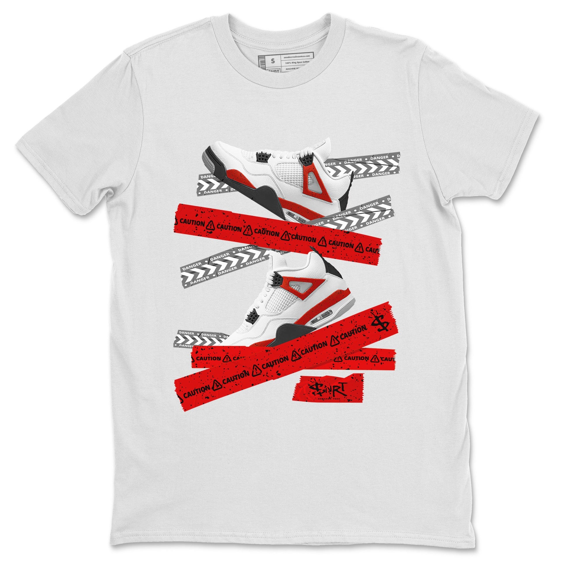 Jordan 4 Red Cement Tees Outfits Caution Tape Sneaker Tees Air Jordan 4 Red Cement Sneaker Release Tees Unisex Shirts White 2