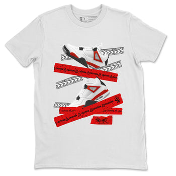 Jordan 4 Red Cement Tees Outfits Caution Tape Sneaker Tees Air Jordan 4 Red Cement Sneaker Release Tees Unisex Shirts White 2