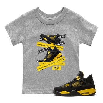 Air Jordan 4 Thunder Sneaker Match Tees Caution Tape Sneaker Tees Air Jordan 4 Retro Thunder Tee Kids Shirts Heather Grey 1
