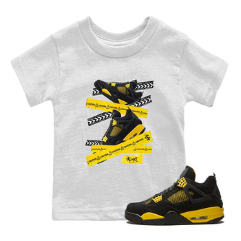 Air Jordan 4 Thunder Sneaker Match Tees Caution Tape Sneaker Tees Air Jordan 4 Retro Thunder Tee Kids Shirts White 1
