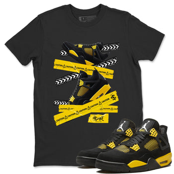 Air Jordan 4 Thunder Sneaker Match Tees Caution Tape Sneaker Tees Air Jordan 4 Retro Thunder Tee Unisex Shirts Black 1