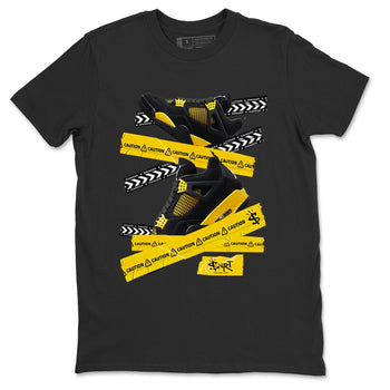 Air Jordan 4 Thunder Sneaker Match Tees Caution Tape Sneaker Tees Air Jordan 4 Retro Thunder Tee Unisex Shirts Black 2